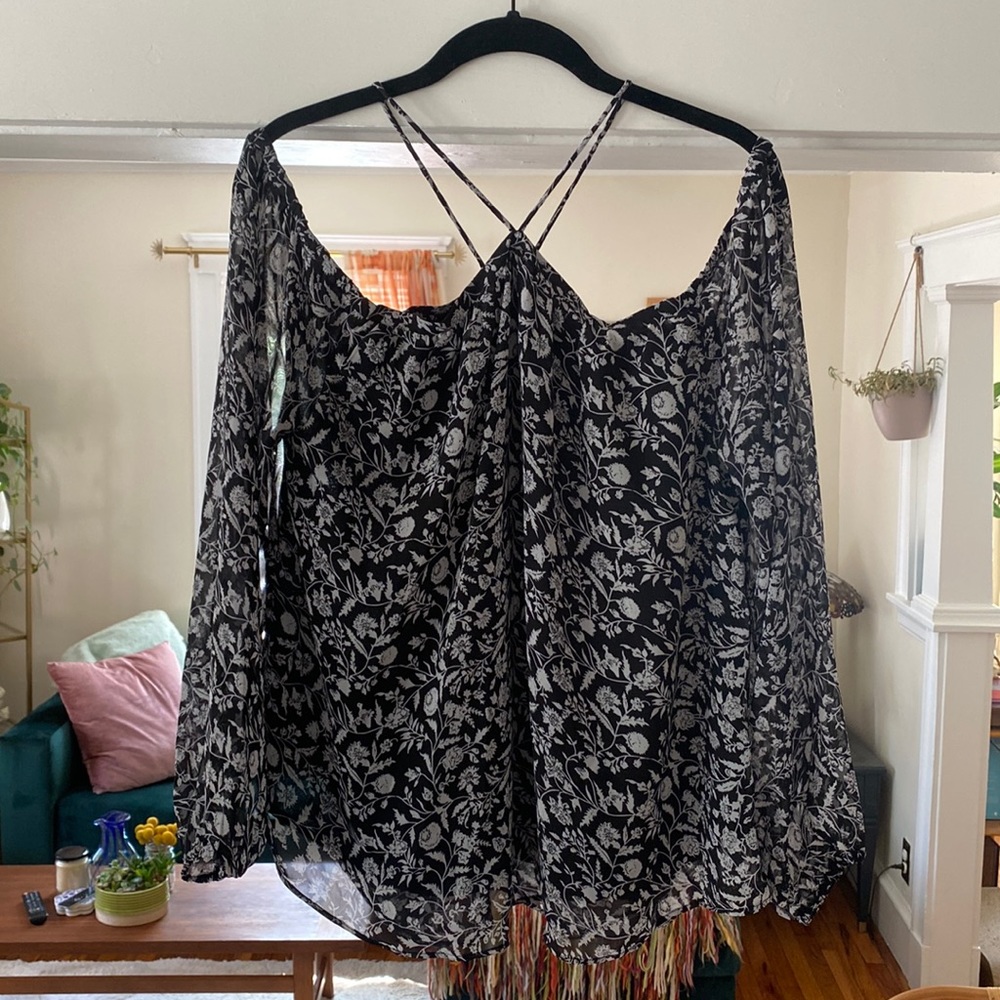 Floral Long Sheer-Sleeve Top